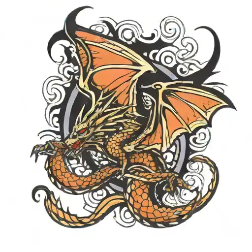 Dragon With Three Sets Of Wings Flying