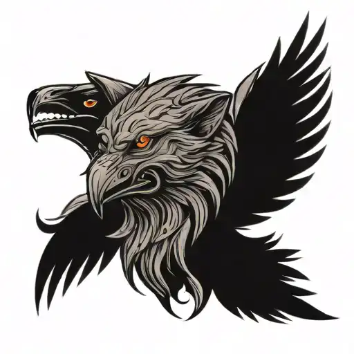 Wolfs Head With Raven Wings Made Spread Out