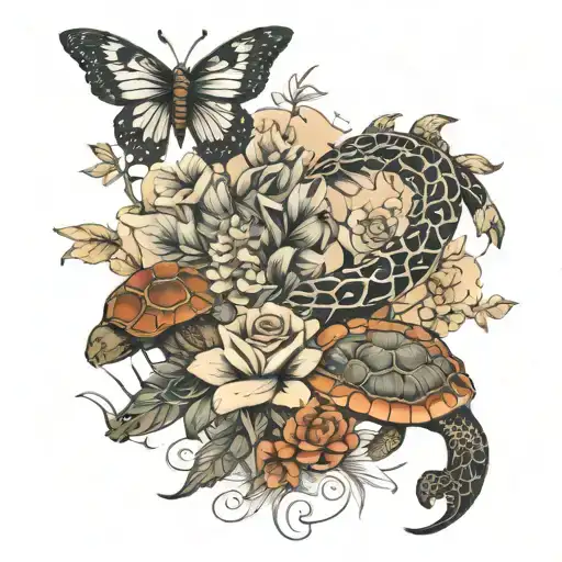 Spine Tattoo Fine Line Flowers Turtles Horses Butterflies