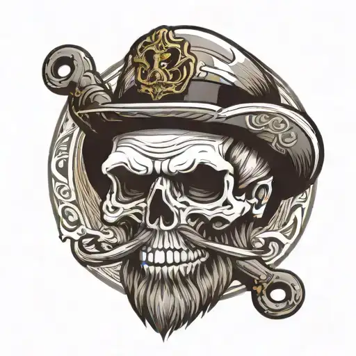 Skull With Beard With Tow Hooks Behind