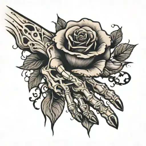 Skeletal Hand Holding A Rose