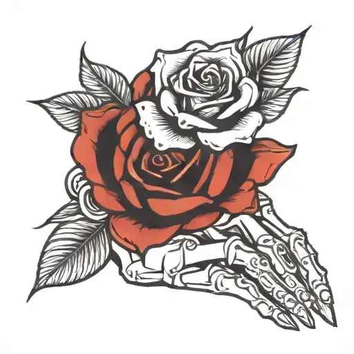 Skeletal Hand Holding A Rose