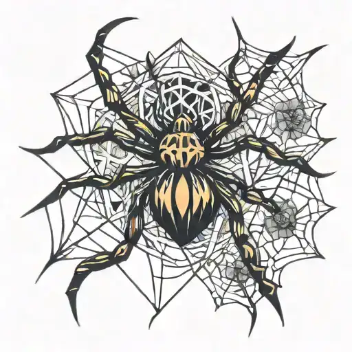 Traditional Flowers Spider And Web Intertwined Geometric Patterns