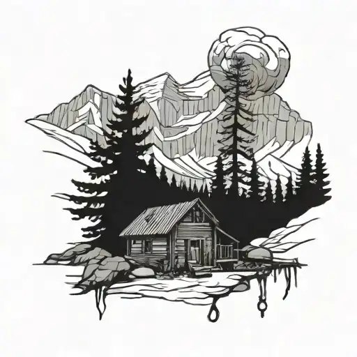 Black And White Cabin In The Mountains With Family