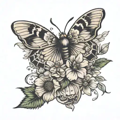 Flowers Wrapped On Hip With Moth