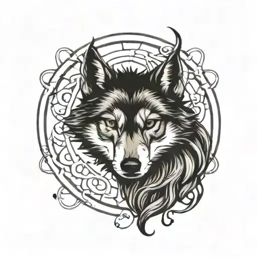 Far Female Morphing Into A Wolf Surrounded By A Moon