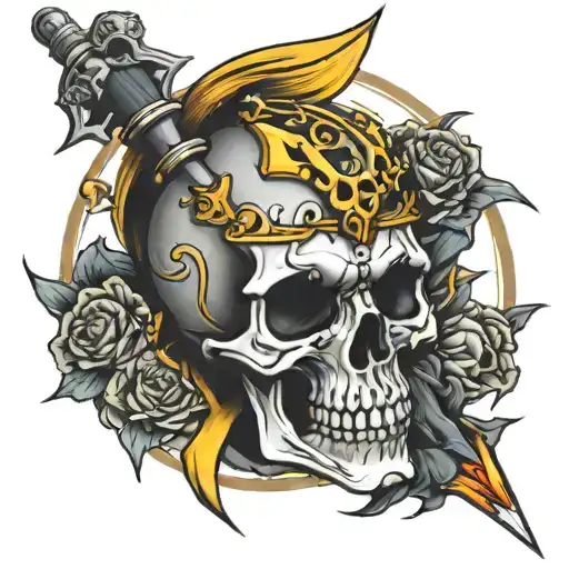 Saber Skull With A Javelin Spear Piercing