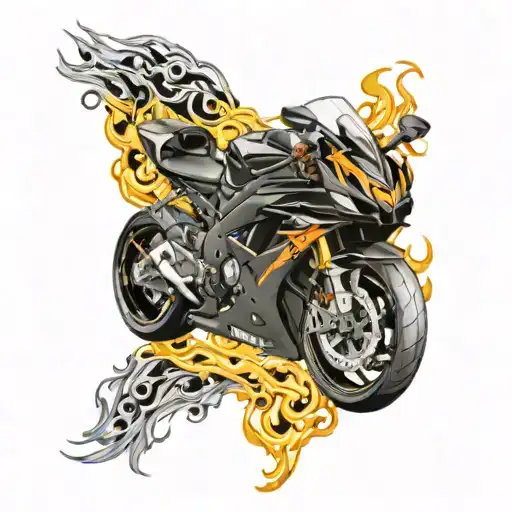 Sportbike Yamaha R6 With Fire Coming