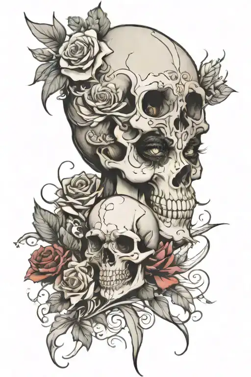 Skull And A Beautiful Woman Face