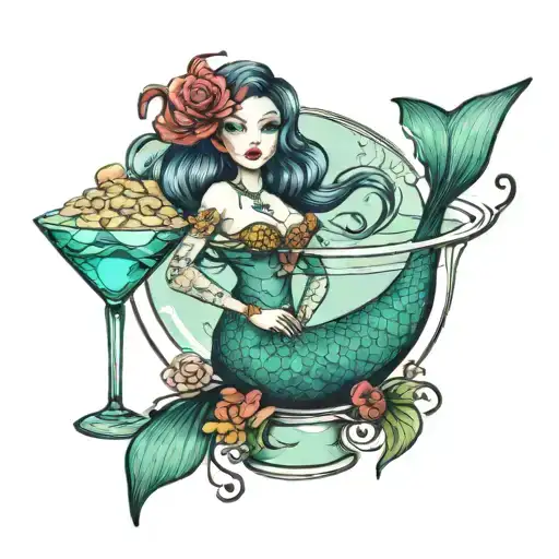 Trad Mermaid In A Martini Glass