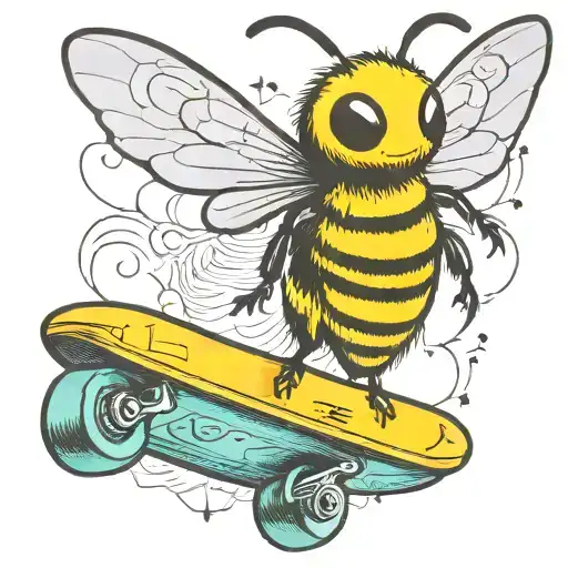 Bee Flying On Skateboard Playing Guitar