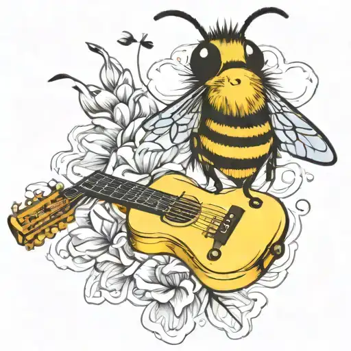 Bee Playing On Guitar Skateboard