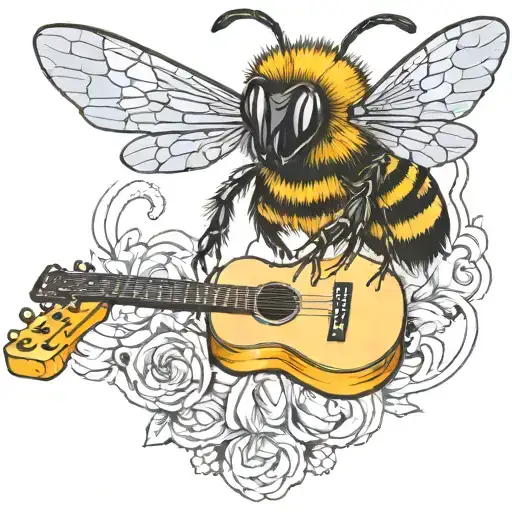 Bee Playing On Guitar Skateboard