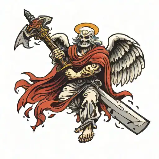 Big Angry Angel With A Sword In Trash Style