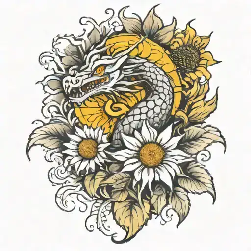 Dragon And Sunflower Blooming