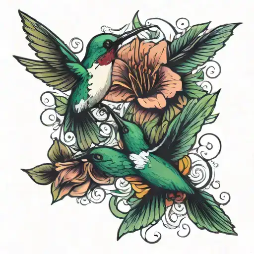 December And April Flower With Hummingbird