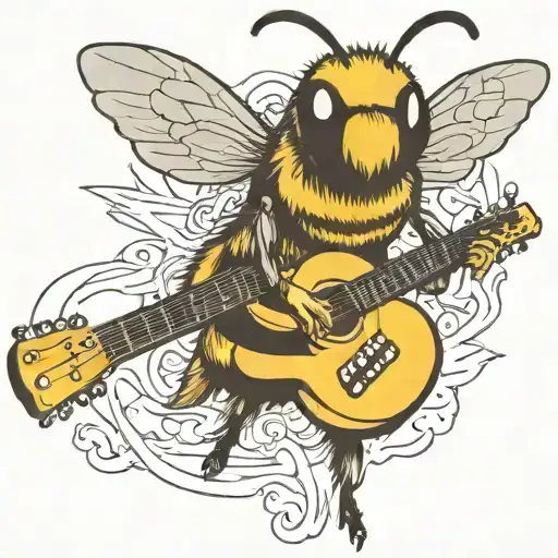 Bee Playing On Guitar Skateboard