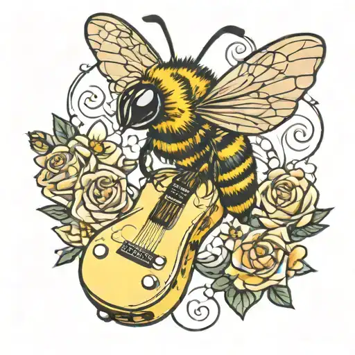 Bee Playing On Guitar Skateboard