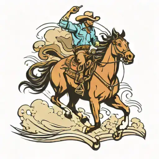 Cowboy On Bucking Bay Horse