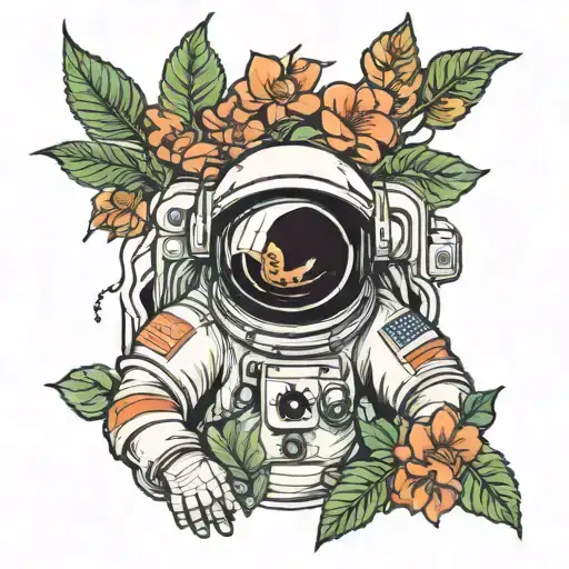 Astronaut With Plants Growing
