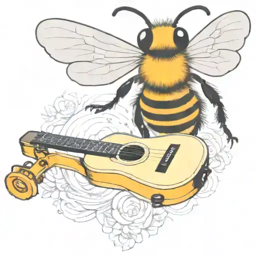 Bee Playing On Guitar Skateboard