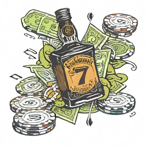 Jack Daniels Number 7 With Poker Chips And Money