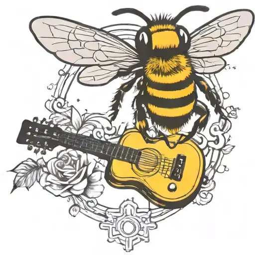 Bee Playing On Guitar Skateboard