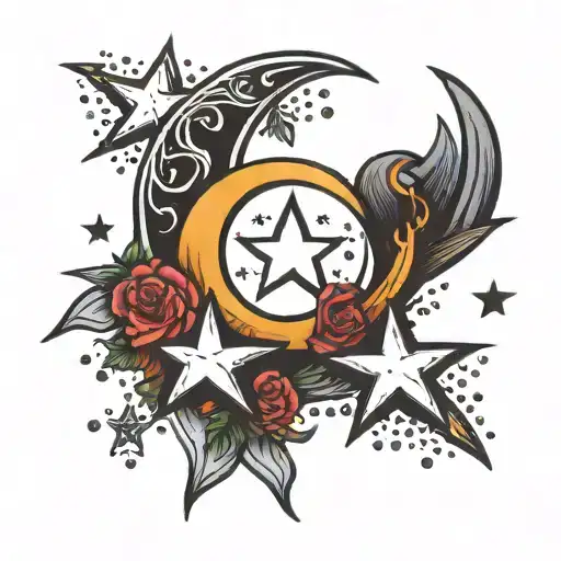 Crescent Moon With 3 Stars