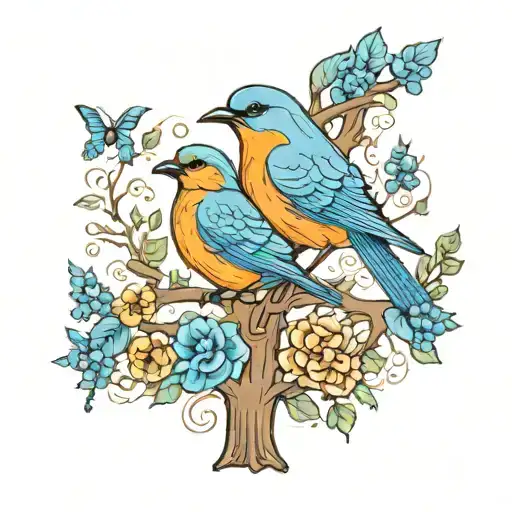 Blue Bird Tree Acceptance Peace Love Intertwined Symbolizing Family And Loyalty