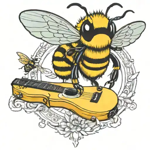 Bee Playing On Guitar Skateboard