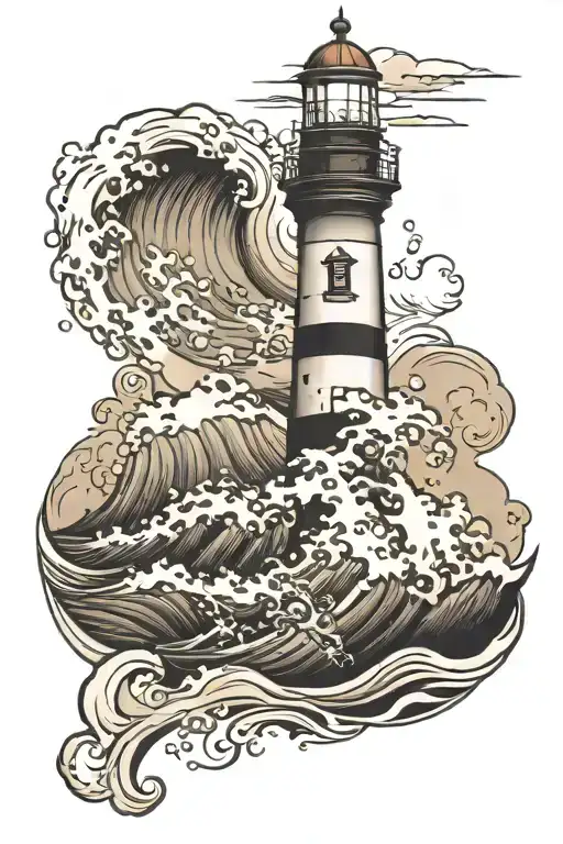 Lighthouse Waves Crashing In The Background