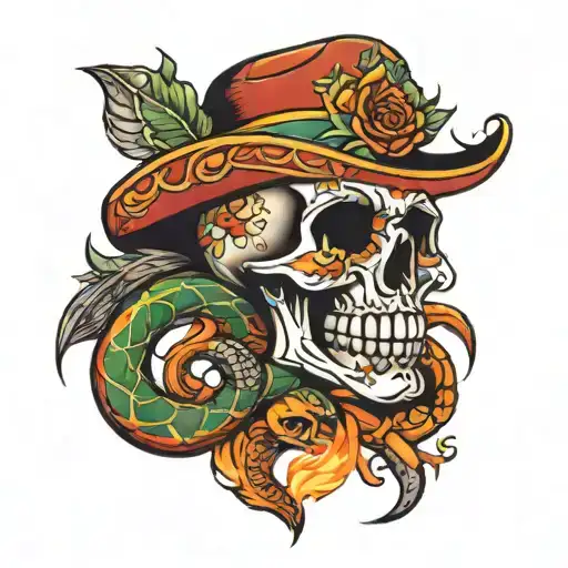 Mexican Skull And Snake And Fire