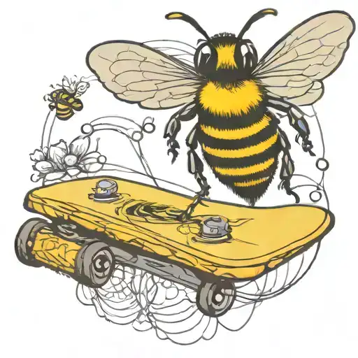Bee Flying On Skateboard Playing Guitar