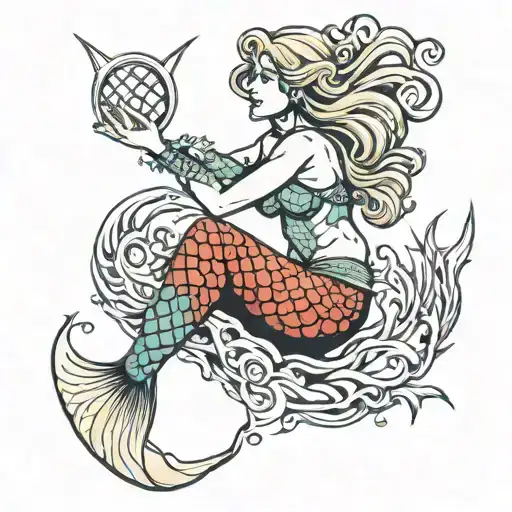 Woman Nonna Mermaid Net Trident