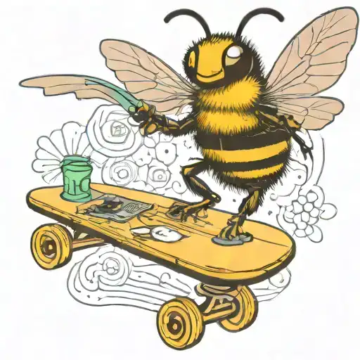 Bee Playing On Skateboard Playing Guitar