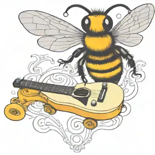 Bee Playing On Guitar Skateboard