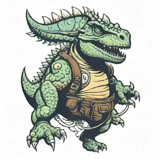 Carnotaurus Carrying A Baby Triceratops In A Fanny Pack