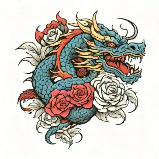 Japanese Dragon With Roses