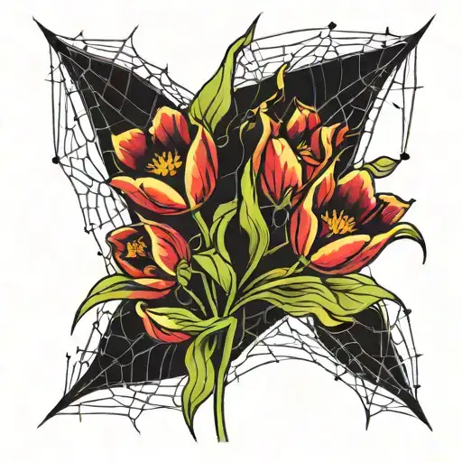 Tulips And Spider Web