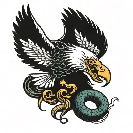 Bald Eagle And Anaconda Coiling Around An Ancient