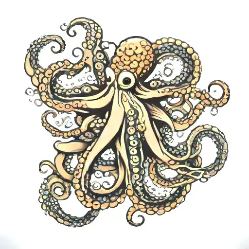 Octopus With Fish Swimming Upstream