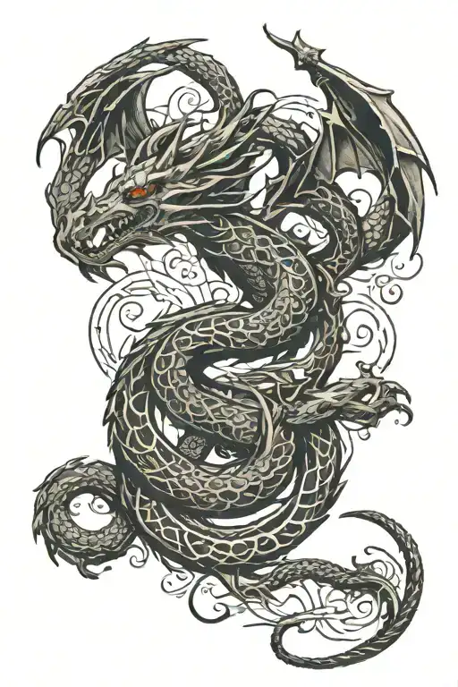 Dragon With Runes Intertwined