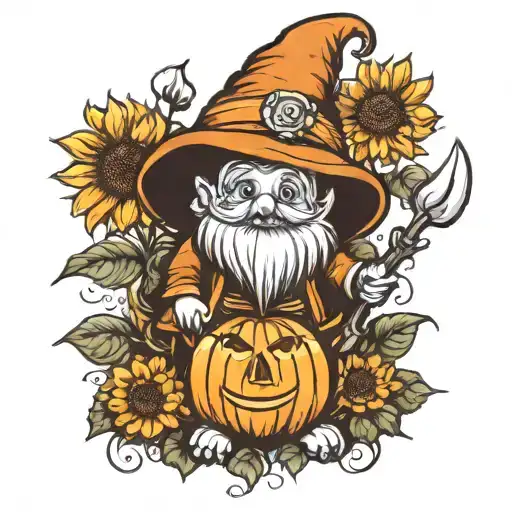 Autumn Gnome Holding Cute Sunflower Walking A Dog