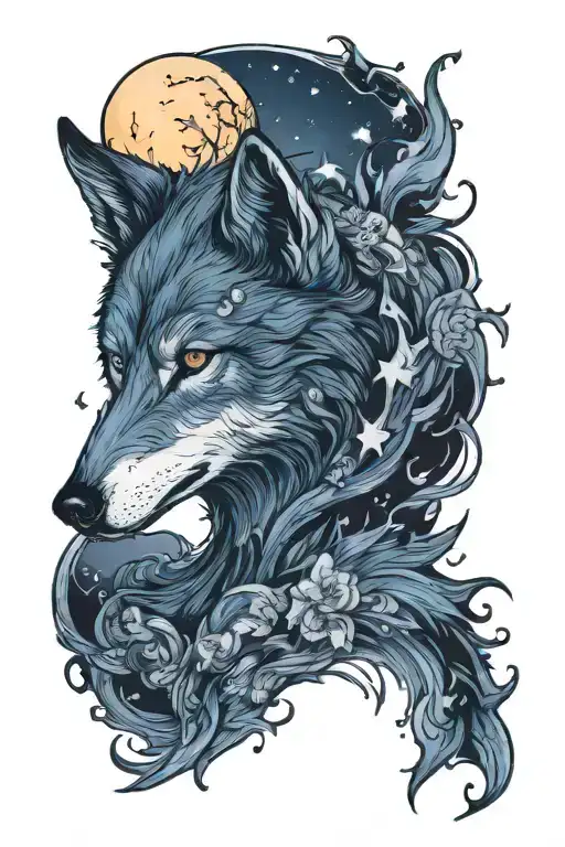 Wolf And Moon Night Sky