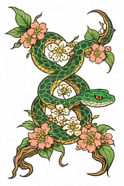 Emerald Snake Cherry Blossoms Color