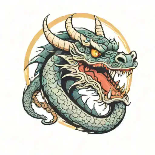 Bakuwana Dragon With Moon In Its Mouth Open