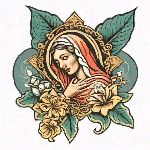 Cross And Virgin Mary On Forearm