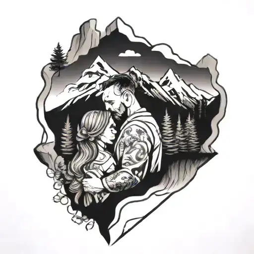 Father Daughter Mountains Panorama