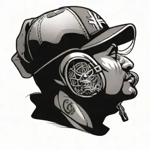 Gangster Head With Ny Cap Wearing Headset Looking Forward