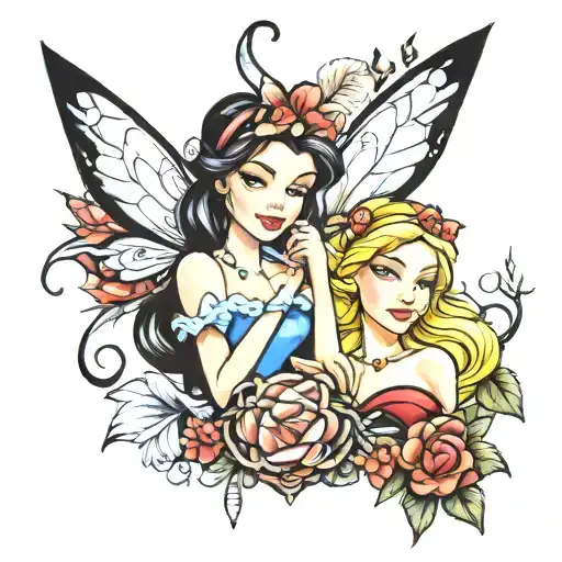 Tinkerbell Pocahontas Snow White And Sleeping Beauty Disney Portrait